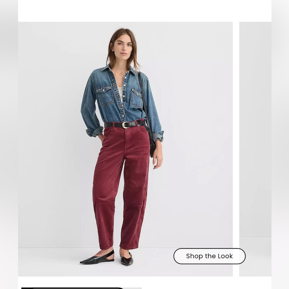 LOFT Burgundy Barrel Corduroy Pants